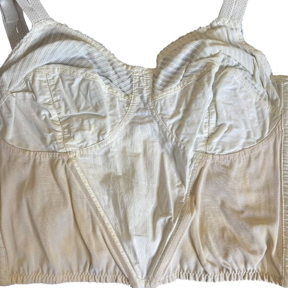 Vintage 50s Beau Bra Bullet Bra Corset Style Longline 36C Cream Sweater Girl - Picture 2 of 5